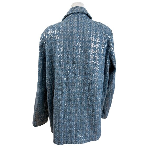 Boohoo Light Blue Sequin Tweed Jacket & Skirt Set – Oversized Blazer Midi Skirt - Picture 8 of 11